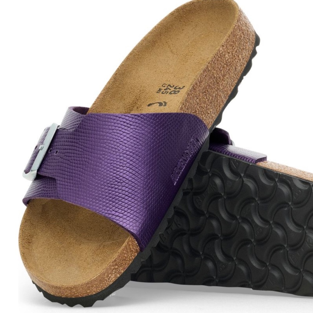 Birkenstock Shiny Lizard Acai Cătălina Sandals NIB 39 / W8 Narrow Fit PURPLE - Picture 4 of 5